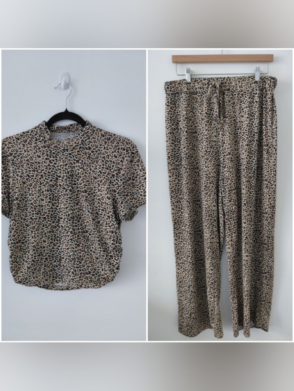 Leopard Print Two-Piece Set - Crop Top & Wide Leg Pants
